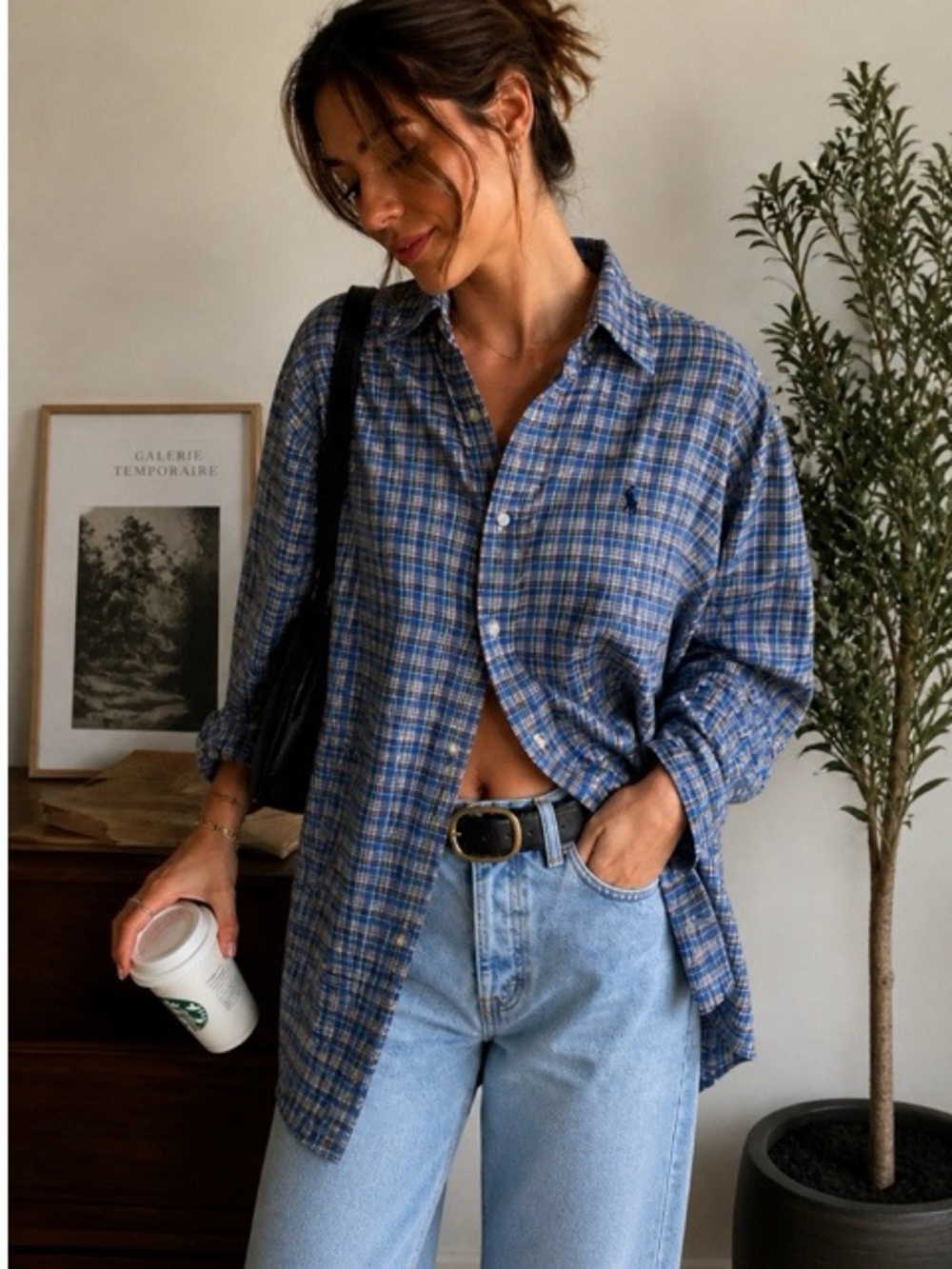 Ralph Lauren Blue Plaid Button-Up Shirt | Oversized Fit | Classic Cotton